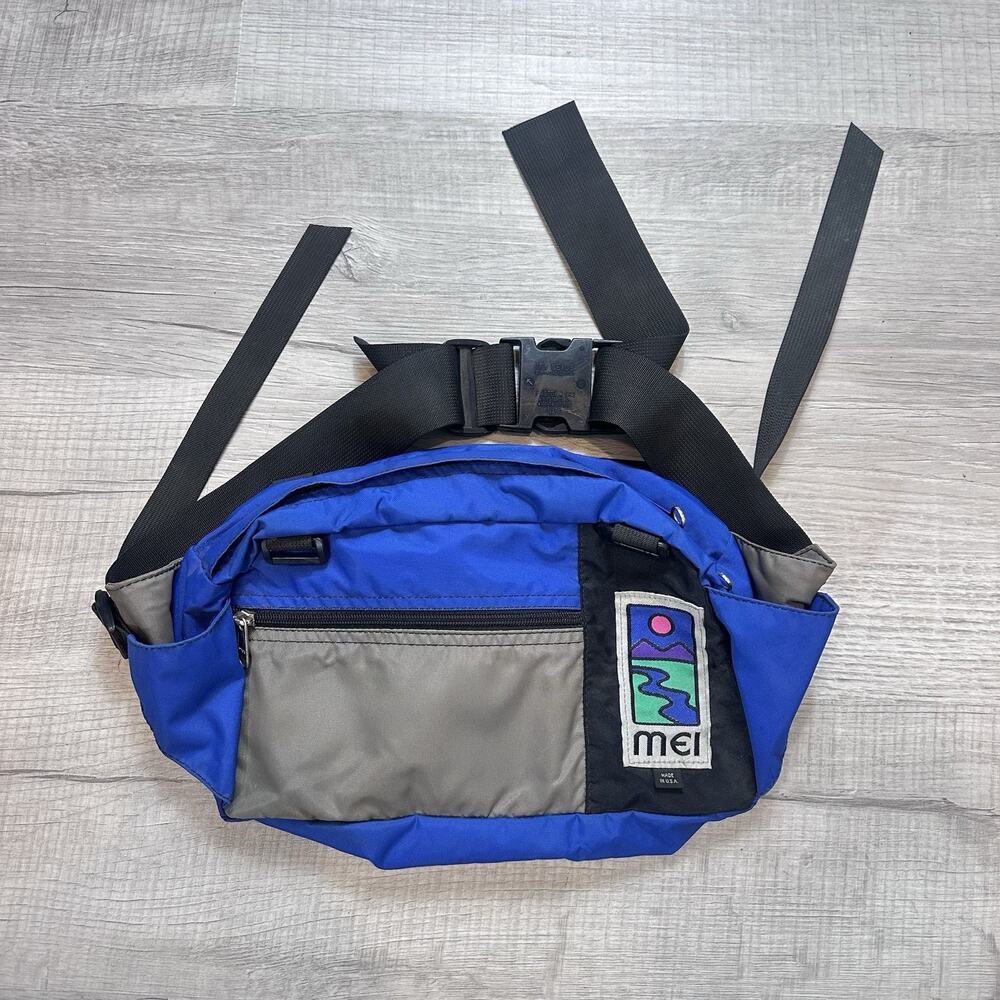 Vintage MEI Waist Bag Fanny Pack Blue Gray Nylon Hiking Travel Retro USA Made